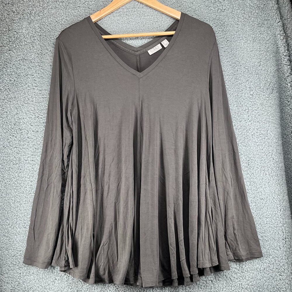 Lori Goldstein LOGO Flowy Rayon Long-Sleeve V-Neck Tunic Shirt sz Medium